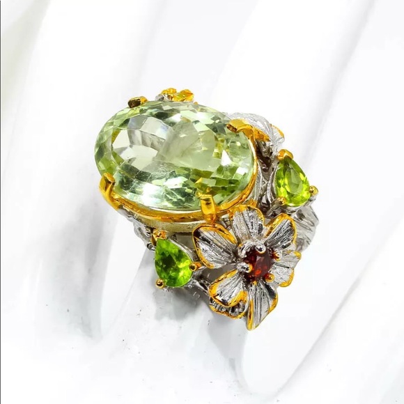30 karat green amethyst sterling artisan ring sz 6